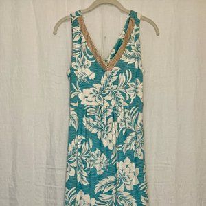 Tommy Bahama Aqua Floral V-Neck Knit Resort Dress, Size Small